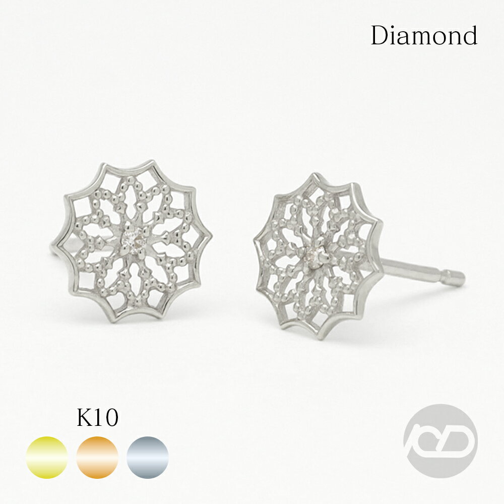 【ポイント10倍 5/16 9:59まで】ダイヤモンド ピアス レディース 一粒 スタッド ミル打ち k10 10金 ゴールド イエロー ピンク ホワイト 送料無料 母の日 新生活 就職祝い プレゼント ギフト