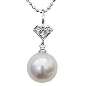 【10%OFF 12/3 20時より】ペンダントトップ 真珠パール ペンダント あこや本真珠 k18 ホワイトゴールド 真珠の直径8mm ダイヤモンド 3石 0...