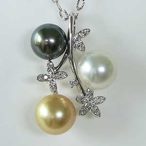 南洋白蝶真珠タヒチ黒蝶真珠k18ペ...