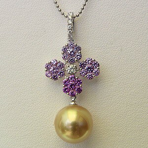 【10%OFF 12/3 20時より】南洋白蝶真珠 ペンダントトップ ヘッド ダイヤモンド ピンクサファイヤ パール ゴールド系 11mm k18 ホワイトゴー...