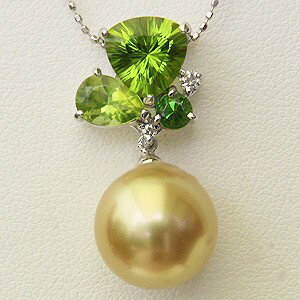 【10%OFF 12/3 20時より】南洋白蝶真珠 ペンダントトップ ヘッド ダイヤモンド ペリドット グリーントルマリン パール ゴールド系 12mm k18...