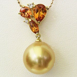 【10%OFF 12/3 20時より】南洋白蝶真珠 ペンダントトップ ヘッド ダイヤモンド シトリン スペサイトガーネット パール ゴールド系 12mm k18...