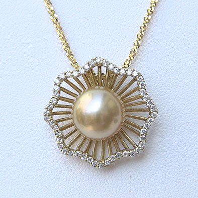 【10%OFF 12/3 20時より】南洋白蝶真珠 ダイヤモンド ペンダントネックレス パール 9mm ゴールド系 k18 ゴールド クリスクロスチェーン付 送...