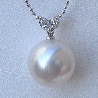 【10%OFF 12/3 20時より】南洋白蝶真珠 ダイヤモンド ペンダントネックレス 13mmパール k18 ホワイトゴールド 1.0mmカットボールチェーン...