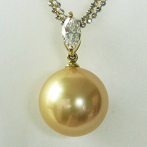 【10%OFF 12/3 20時より】南洋白蝶真珠 ペンダントネックレス ダイヤモンド パール 11mm ゴールド系 k18 ゴールド カットボール3連チェーン...