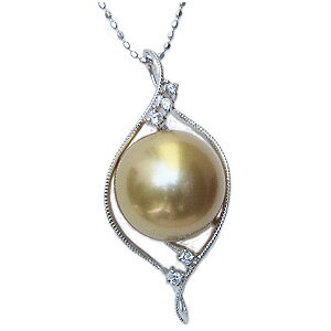 【10%OFF 12/3 20時より】真珠 パール ペンダントトップ 南洋白蝶真珠 ゴールデンパール 12mm k18 ホワイトゴールド ダイヤモンド 人気 お...