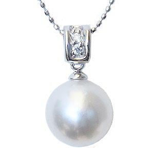 【10%OFF 12/3 20時より】真珠 パール ペンダント 南洋白蝶真珠 k18 ホワイトゴールド 真珠の径10mm ホワイトピンク系 ダイヤモンド 3石 ...