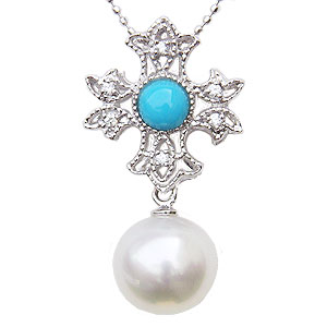 【10%OFF 12/3 20時より】ペンダントトップ ネックレスペンダント 南洋真珠パール pt900プラチナターコイズ トルコ石 ダイヤモンド 人気 おすす...
