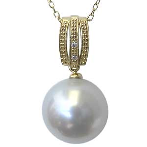 【10%OFF 12/3 20時より】ペンダント 真珠 パール 南洋白蝶真珠 k18 ゴールド 真珠 径11mm ダイヤモンド 2石 計0.01ct ペンダント...