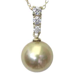 【10%OFF 12/3 20時より】パールペンダントトップ 真珠 パール 南洋白蝶真珠 ゴールド系 径10mm ダイヤモンド 3石 計0.20ct k18 ゴ...