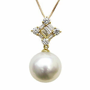 パールペンダントトップ ホワイトパール 南洋白蝶真珠 10mm ダイヤモンド 0.30ct バケット K18 イエローゴールド アクセサリー ジュエリー 人気 おすすめ ウエディング カジュアル トレンド プレゼント ギフト 記念日