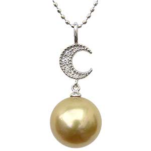 【10%OFF 12/3 20時より】ペンダントトップ ネックレス 南洋真珠 ゴールドパール ホワイトゴールド 月 ムーン ダイヤモンド 人気 おすすめ カジュ...