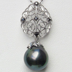 【ポイント10倍】黒真珠 ブラックパール タヒチ黒蝶真珠 11mm ペンダントトップ ホワイトゴールド ブラックダイヤモンド 送料無料 人気 おすすめ カジュアル トレンド プレゼント ギフト ジュエリー ブラックフライデー