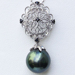 【ポイント10倍】黒真珠 ブラックパール タヒチ黒蝶真珠 11mm ペンダントトップ ホワイトゴールド ブラックダイヤモンド 送料無料 人気 おすすめ カジュアル トレンド プレゼント ギフト ジュエリー ブラックフライデー