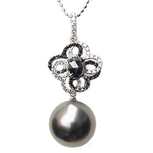 【10%OFF 12/3 20時より】真珠 パール ペンダントトップ タヒチ黒蝶真珠 ブラックパール 12mm 黒真珠 ホワイトゴールド ブラックダイヤモンド ...