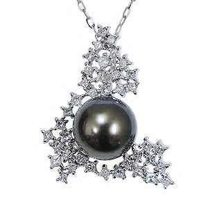 【ポイント10倍】タヒチ黒蝶真珠 ペンダントネックレス ダイヤモンド パール 11mm グリーン系 k18 ホワイトゴールド ネックレス付 送料無料 人気 おす...