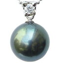 【10%OFF 12/3 20時より】タヒチ黒蝶真珠 11mm グリーン系 パール ペンダントトップ k18 ホワイトゴールド ダイヤ付 送料無料 人気 おすす...