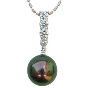 【10%OFF 12/3 20時より】ペンダントネックレス 黒真珠パール ピーコックカラー ダイヤモンド チェーン付 送料無料 人気 おすすめ カジュアル トレ...