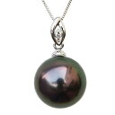 【10%OFF 7/12 9:59まで】ブラックパール ペンダントトップ 黒真珠 10mm タヒチ黒蝶真珠 ダイヤモンド 0.01ct k18 ホワイトゴールド...