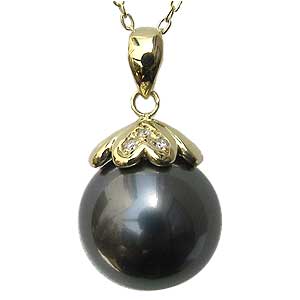 【10%OFF 12/3 20時より】真珠 ブラックパール ペンダントトップ タヒチ黒蝶真珠 k18 ゴールド 真珠の直径11mm グリーン系 ダイヤモンド 3...