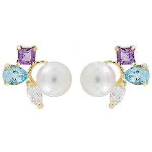 【10%OFF 12/3 20時より】パール ピアス 18金 18k 18k 真珠 アメジスト ブルートパーズ ホワイトトパーズ イエローゴールド ペア k18...