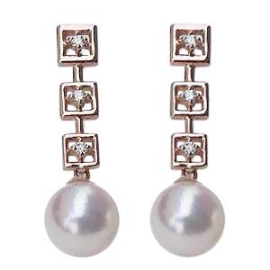 【ポイント10倍中】パール ピアス 18金 18k 18k 普段使い あこや本真珠 ダイヤモンド 5mm k18 ピンクゴールド ペア スクエア ぶら下がり ゆれる 揺れる 送料無料 人気 おすすめ カジュアル 入学 入園 入社 新生活 就職祝い プレゼント ギフト