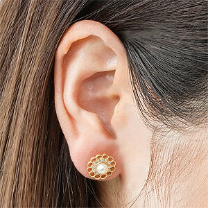 普段使い アンティーク調 パールピアス 真珠 4mm ピアス K18 18金 18k イエローゴールド ダイヤモンド シリコンダブルロックキャッチ付き ギフト 人気 誕生日 送料無料 品質保証書付