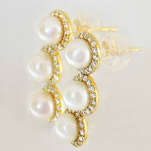 普段使い パールピアス アンティーク調 真珠 4mm ピアス ダイヤモンド K18 18金 18k イエローゴールド シリコンダブルロックキャッチ付き ギフト 人気 誕生日 送料無料 品質保証書付