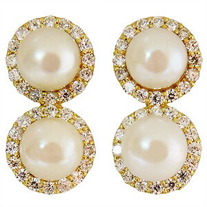 普段使い アンティーク調 パールピアス 真珠 4mm ピアス K18 18k 18金 イエローゴールド ダイヤモンド シリコンダブルロックキャッチ付き ギフト 人気 誕生日 送料無料 品質保証書付