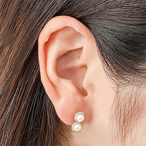 普段使い アンティーク調 パールピアス 真珠 4mm ピアス K18 18k 18金 イエローゴールド ダイヤモンド シリコンダブルロックキャッチ付き ギフト 人気 誕生日 送料無料 品質保証書付
