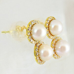 普段使い アンティーク調 パールピアス 真珠 4mm ピアス K18 18k 18金 イエローゴールド ダイヤモンド シリコンダブルロックキャッチ付き ギフト 人気 誕生日 送料無料 品質保証書付
