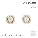 【決算セール ポイント10倍】パール ピアス あこや 本真珠 アコヤ 18金 18k 18k イエローゴールド 普段使い アンティーク調 3mm ペア ダイヤモンド シリコンダブルロックキャッチ付き 送料無料 品質保証書付 人気 おすすめ プレゼント ギフト 夏ジュエリー