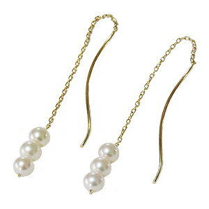 【スーパーSALE ポイント10倍】パールピアス 真珠ピアス ロングピアス チェーンピアス アメリカンピアス フックピアス あこや本真珠3.5-4mm k10 イエローゴールド ペア 品質保証書付き ゆれる ぶら下がり 送料無料 人気 父の日 プレゼント ギフト 自分買いのサムネイル
