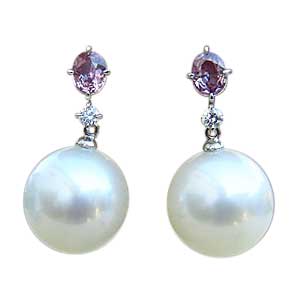 【10%OFF 12/3 20時より】パール ピアス 18金 18k 18k 真珠 南洋白蝶真珠 12mm ピンクサファイア ホワイトゴールド ペア ぶら下がり...