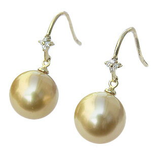 【10%OFF 12/3 20時より】パール ピアス 18金 18k 18k 真珠 真珠 ゴールデン 南洋白蝶真珠 ゴールド ペア系 直径11mm ダイヤモンド...