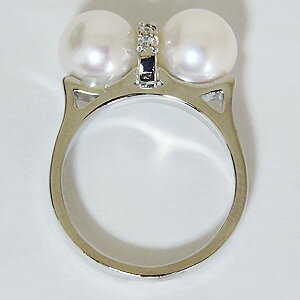 指輪 リング 真珠2個付デザイン あこや本真珠 8mm ダイヤモンド K18 ホワイトゴールド レディース 送料無料