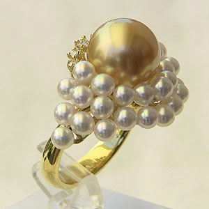 【ポイント10倍】パール リング k18 18k 18金 イエローゴールド 南洋白蝶真珠 ゴールド系 本真珠 あこや アコヤ ダイヤモンド レディース 普段使い...
