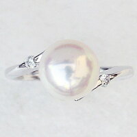 花珠真珠パールリング真珠指輪あこや真珠9mmパール純プラチナPT999ダイヤモンド0.08ct【RCP】
