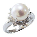 【ポイント10倍】真珠 リング パール 指輪 パール パールオーロラ 花珠あこや本 ダイヤモンド 9mm アコヤ あこやパール 冠婚葬祭 ブライダル 保証書付 ...