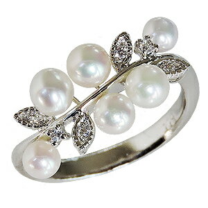 【10%OFF 9/3 20時より】パール リング k18 18k 18金 真珠 レディースあこや 真珠 あこや真珠 ダイヤモンド ホワイトゴールド 真珠指輪 マルチプル リーフ 葉 パーティー 真珠婚 冠婚葬祭 普段使い プレゼント ギフト ジュエリー