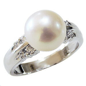 【ポイント10倍】真珠 リング パール 指輪 パール パールオーロラ 花珠あこや本 ダイヤモンド 9mm アコヤ あこやパール 冠婚葬祭 ブライダル 保証書付 ...