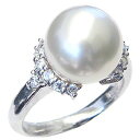 【ポイント10倍】パールリング 真珠 真珠 パール リング 南洋白蝶真珠 11mm 18金 k18 ホワイトゴールド リング ダイヤモンド付 真珠 指輪 普段使...