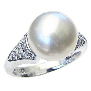 【ポイント10倍】パールリング 真珠 真珠 パール リング 南洋白蝶真珠 18金 k18 ホワイトゴールド ブルーホワイト系 11mm パール ダイヤ 真珠 指...