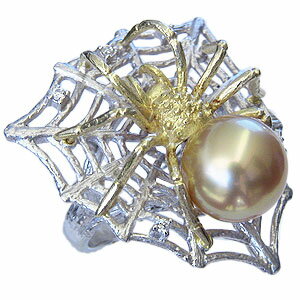 【ポイント10倍】スパイダー パール リング 蜘蛛 クモ くも 南洋白蝶真珠 11mm ダイヤモンド 18金 k18 ホワイトゴールド イエローゴールド 普段使...