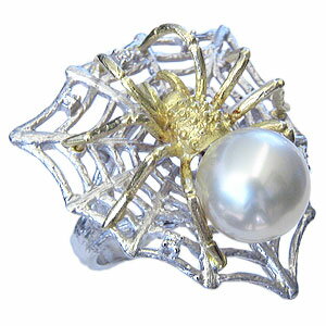 【ポイント10倍】スパイダー パール リング 蜘蛛 クモ くも 指輪 南洋白蝶真珠 11mm k18 18金 18k ホワイトゴールド イエローゴールド ダイヤ...