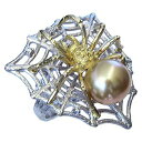【ポイント10倍】パール スパイダー リング 蜘蛛 クモ くも 指輪 南洋白蝶真珠 10mm ダイヤモンド k18 18金 k18 ホワイトゴールド イエローゴ...