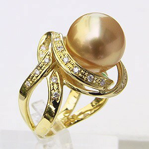 【ポイント10倍】パールリング 真珠リング 南洋白蝶真珠 リング ダイヤモンド パール 指輪 ゴールド系 12mm 18金 k18 ゴールド パール 指輪 普段...