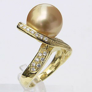 【ポイント10倍】パールリング 真珠リング 南洋白蝶真珠 リング ダイヤモンド パール 指輪 ゴールド系 12mm 18金 k18 ゴールド パール 指輪 普段...