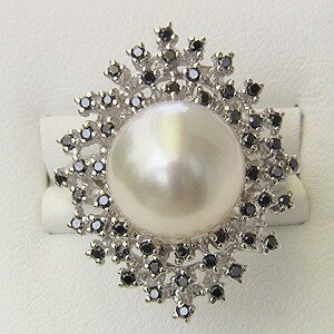 【ポイント10倍】パール 指輪 パールリング 真珠リング 真珠 リング 南洋白蝶真珠 ダイヤモンド0.54ct k18 ホワイトゴールド リング 12mm ラウ...