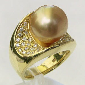 【ポイント10倍】パール 指輪 パールリング 真珠リング 真珠 リング 南洋白蝶真珠 ダイヤモンド0.41ct k18 リング ゴールド系 12mm ラウンド形...